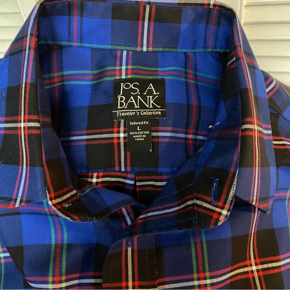 Jos A Bank Travelers Collection Size Large Electric Blue Plaid - Picture 4 of 5